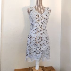 M & GUIA Brazil Silver Embroidered Floral Vine Lace Mini Dress Fits Size S